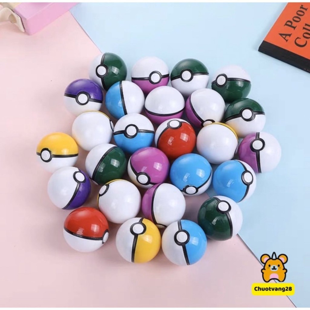 Quả bóng nhựa đồ chơi pokemon sắc màu bên trong có mô hình nhân vật phát sáng kèm sticker Pokemon cho bé