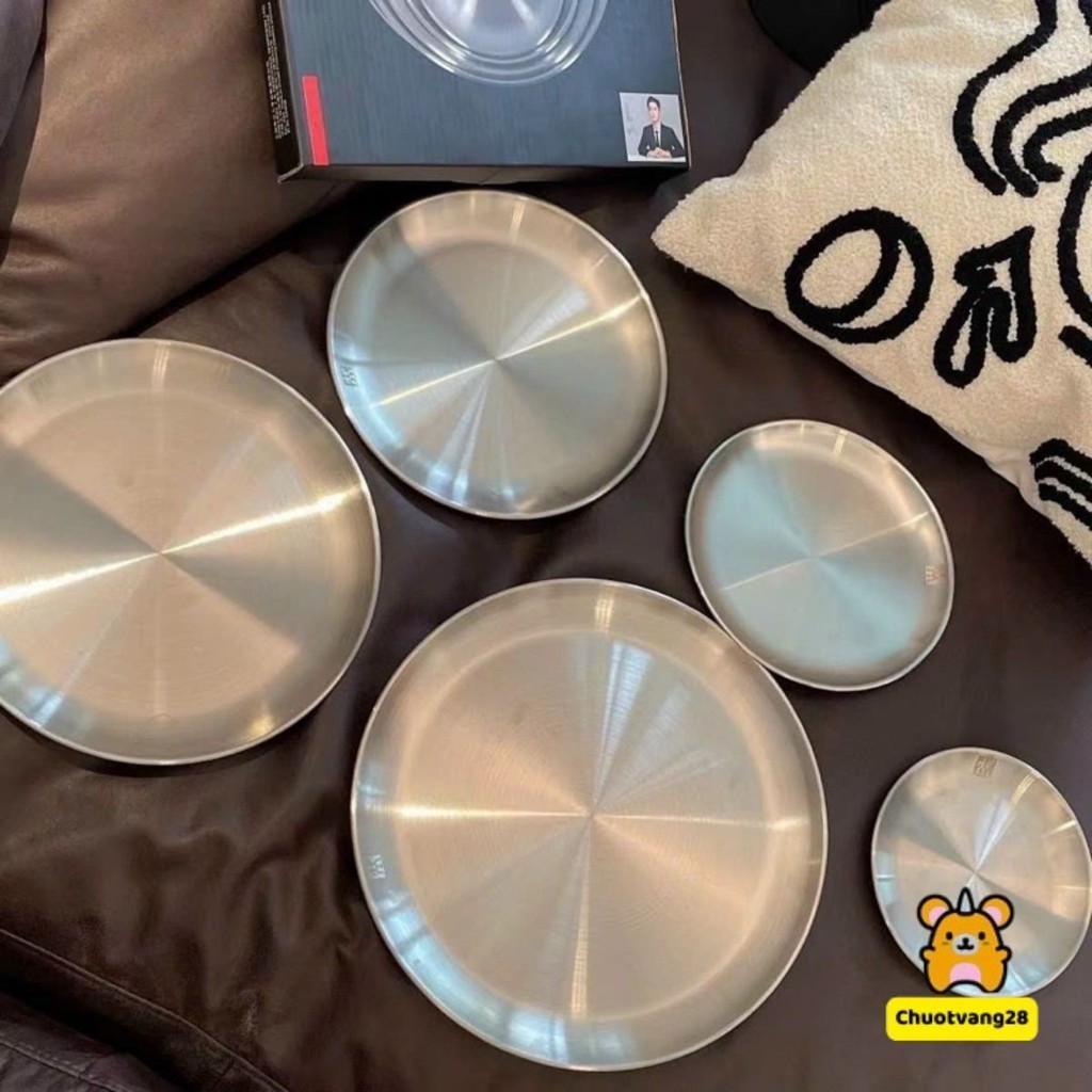 Set 5 đĩa khay inox tròn nhập khẩu Đức đựng trái cây, món tráng miệng