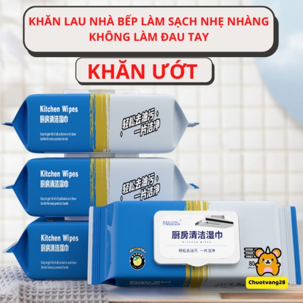 Khăn Ướt Lau Bếp Đa Năng Gói 80 Tờ, Khăn Giấy Ướt Lau Bếp Giúp Loại Bỏ Dầu Mỡ, Khăn Ướt Đa Năng Siêu Dai An Toàn Cho Da