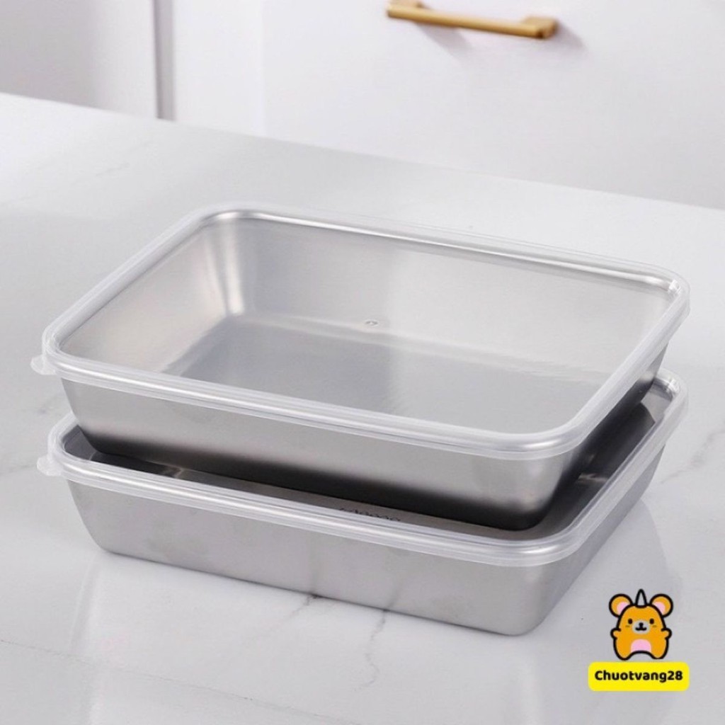 HỘP ĐỰNG THỨC ĂN BẰNG INOX 304 CỠ LỚN CÓ LẮP ĐẬY KHAY INOX 304 ĐỰNG THỰC PHẨM CAO CẤP CHỐNG RỈ SIZE TO