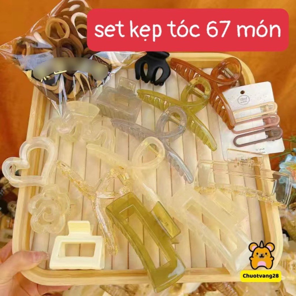 Set Kẹp Tóc 67 Chi Tiết Gồm 17 Kẹp Tóc Nhựa Dẻo Chống Gãy và 50 Chun Tóc Phong Cách Hàn Quốc Siêu Hot