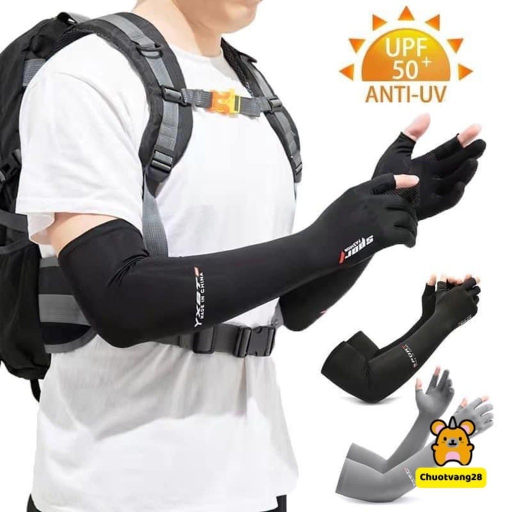 Găng tay chống nắng nam SPORT bao tay đi nắng nữ xỏ ngón có vân chống trượt chống tia UV