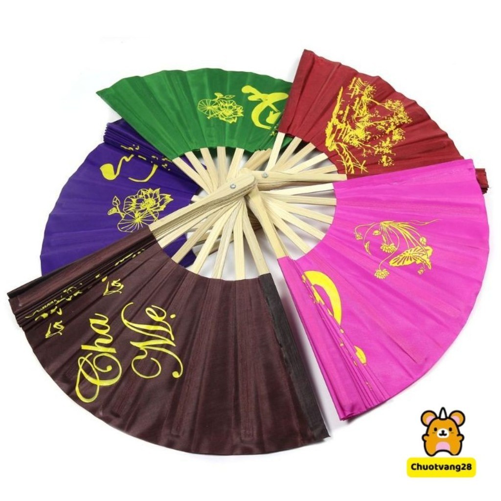 Quạt vải lụa in chữ thư pháp siêu bền dùng đi du lịch dã ngoại