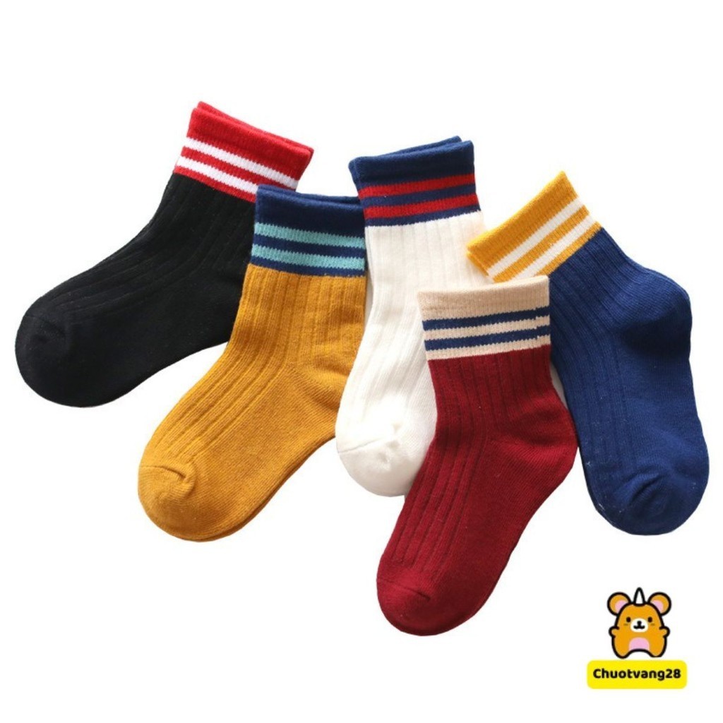 Combo 5 đôi Tất vớ len tăm cổ kẻ cao cổ cho bé trai bé gái từ 1 2 3 4 5 6 7 8 9 10 11 12 tuổi