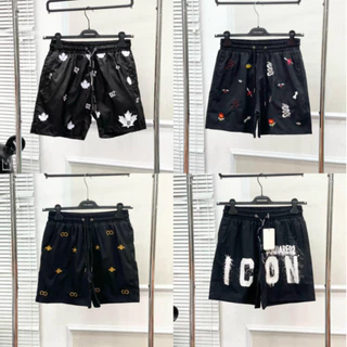 Quần gió nam DSQ - quần short gió GC đen in hoạ tiết khung chữ ICON dọc 1 bên đùi phối dây rút dành cho các boy phố