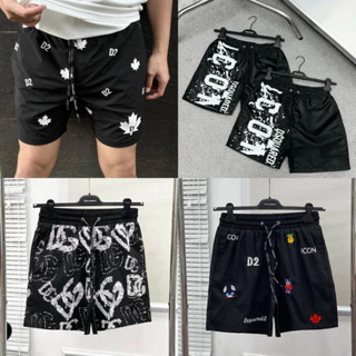 Quần Short Gió Nam DSQ Đen In Hoạ Tiết Hình Lá Phong Trắng Chữ Dsquared2 Sau Mông Cho Các Boy Phố Đi Chơi Đi Biển 2024