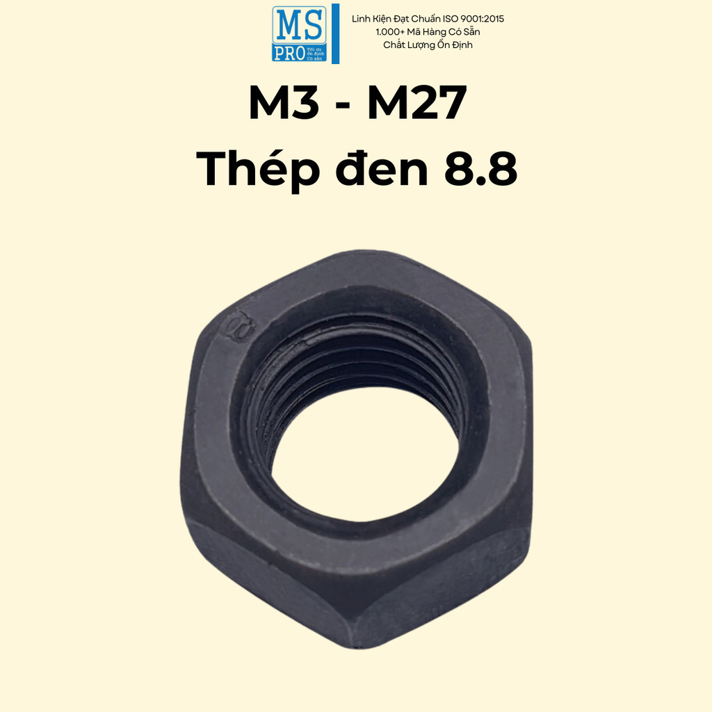 Đai ốc, tán dẹp, tán ecu, tán thép đen 8.8 DIN934 M3 M4 M5 M6 M8 M10 ...