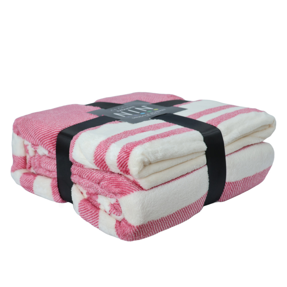 Ảnh Mền tuyết NIN House hoa văn PINK STRIPES 1m8x2m sợi microfiber cực ấm, mịn màng fleece blanket văn phòng, xe hơi, sofa 3