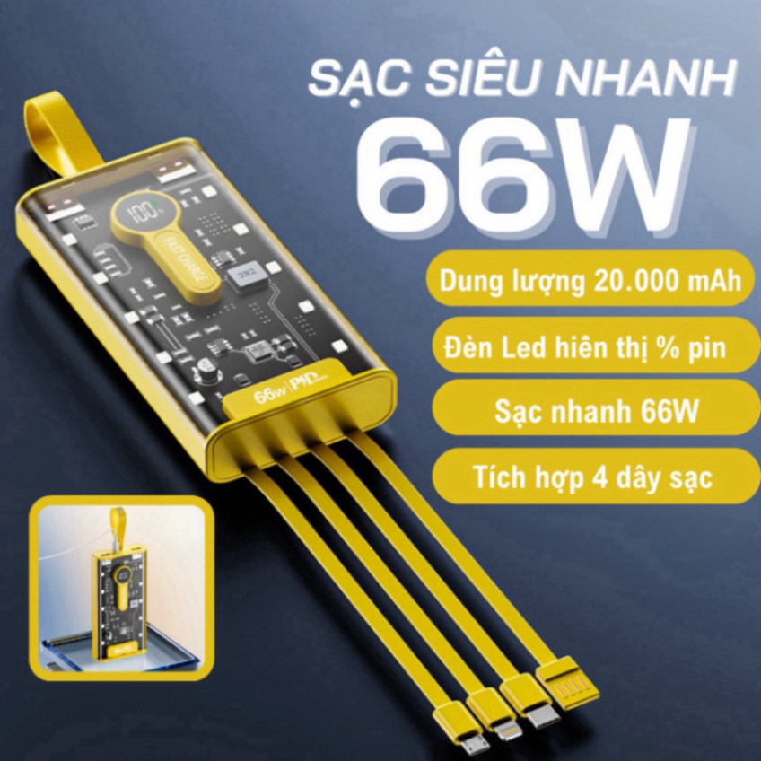 Pin Sạc Dự Phòng trong suốt sạc nhanh Y698 20.000MAH đèn Led sạc nhiều thiết bị dung lượng lớn new HOT