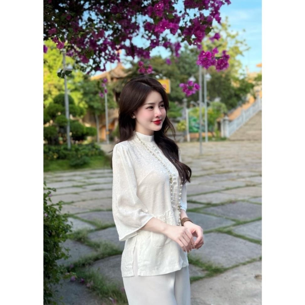 Đồ Lam Đi Chùa Tịnh Tâm, Pháp phục nữ lụa cao cấp tiểu thư sang trọng cổ tàu cúc ngọcSize 40-65kg,4 size S,M,L,XL