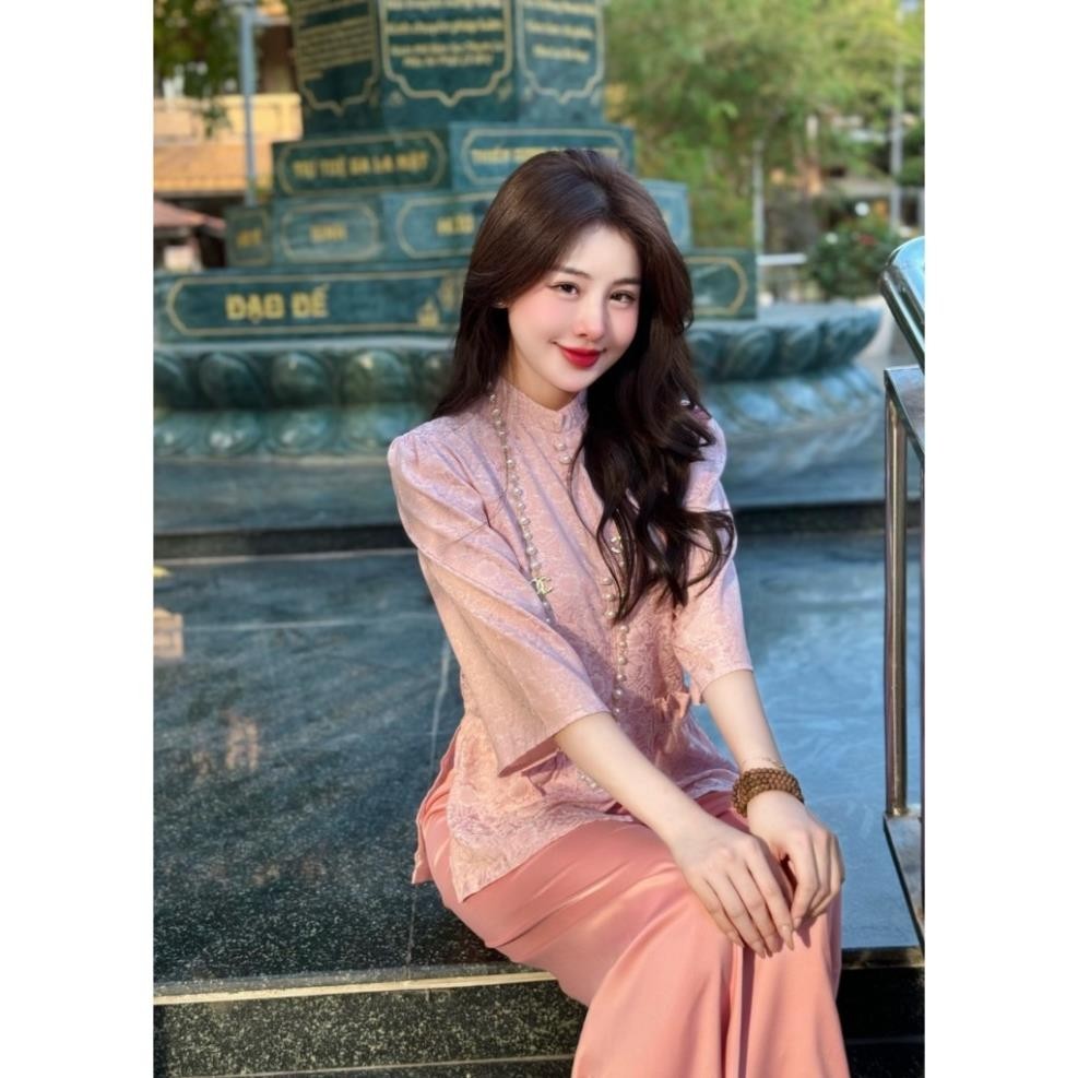 Đồ Lam Đi Chùa Tịnh Tâm, Pháp phục nữ lụa cao cấp tiểu thư sang trọng cổ tàu cúc ngọcSize 40-65kg,4 size S,M,L,XL