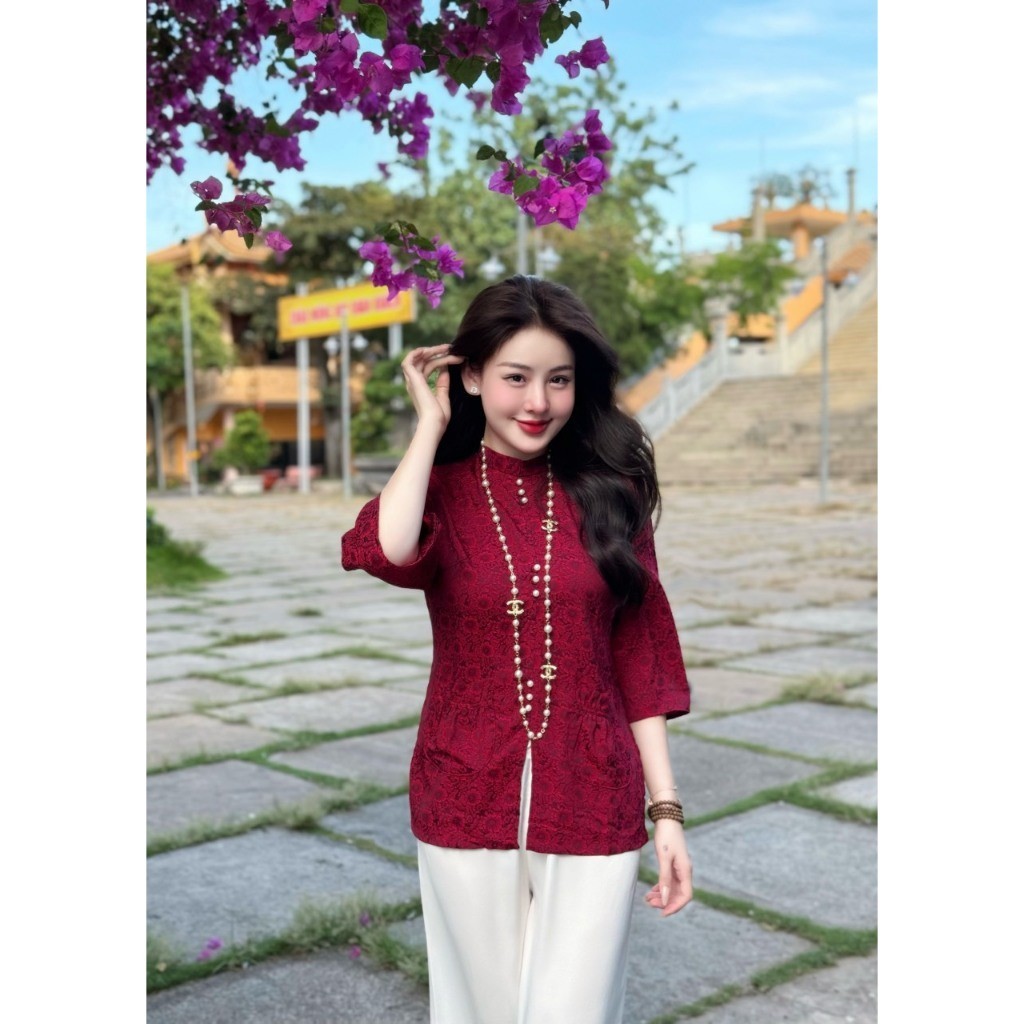 Đồ Lam Đi Chùa Tịnh Tâm, Pháp phục nữ lụa cao cấp tiểu thư sang trọng cổ tàu cúc ngọcSize 40-65kg,4 size S,M,L,XL