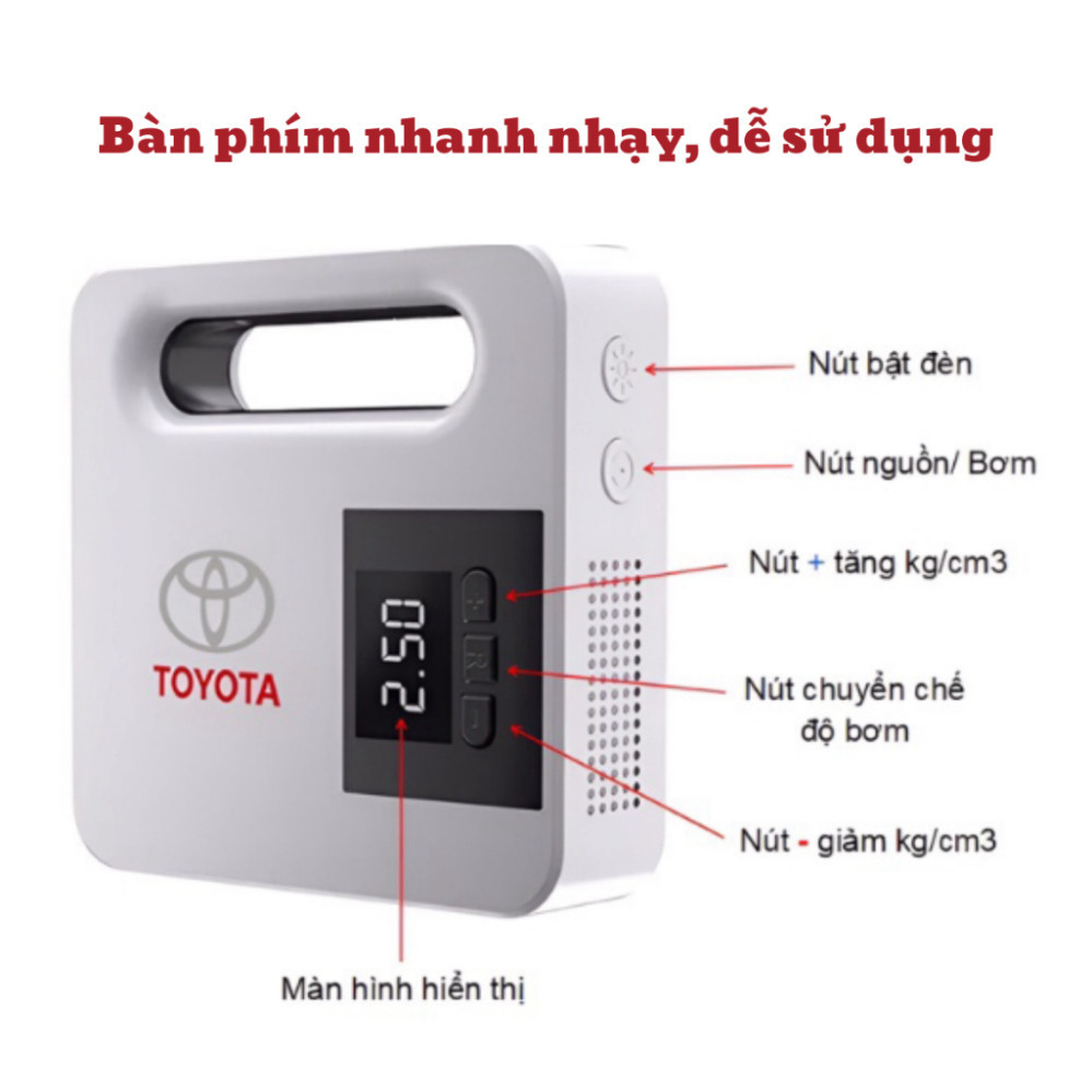 Máy Bơm Lốp Xe Ô Tô Điện Tử TOYOTA Thông Minh Tự Ngắt XeAuto Cao Cấp màn LCD - Lỗi 1 đổi 1 -  Bảo Hành 14 Tháng Đổi Mới