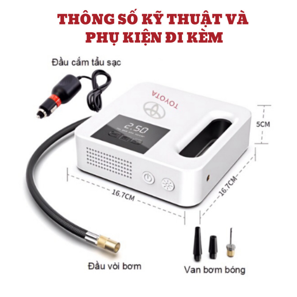 Máy Bơm Lốp Xe Ô Tô Điện Tử TOYOTA Thông Minh Tự Ngắt XeAuto Cao Cấp màn LCD - Lỗi 1 đổi 1 -  Bảo Hành 14 Tháng Đổi Mới