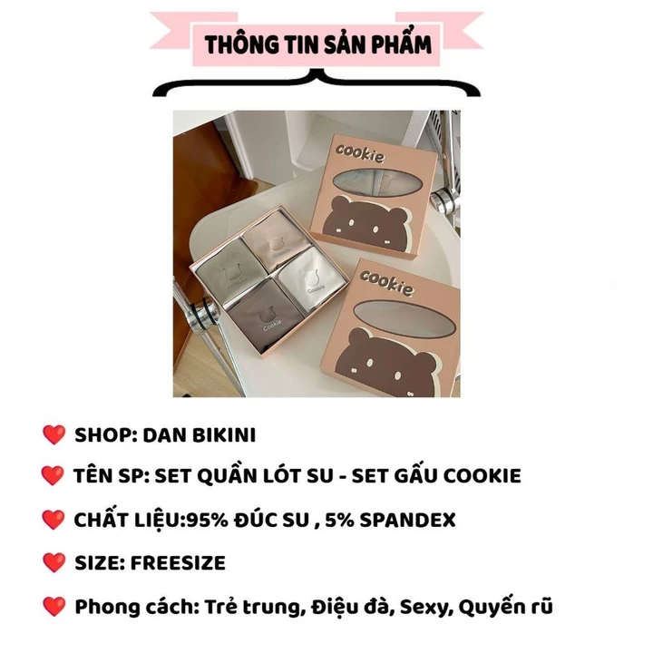 SET 4 Quần Lót Nữ Đúc Su Gấu Cao Cấp - Quần Lót Nữ Đúc Su Lạnh Không Đường May Mã SET GAU COOKIE