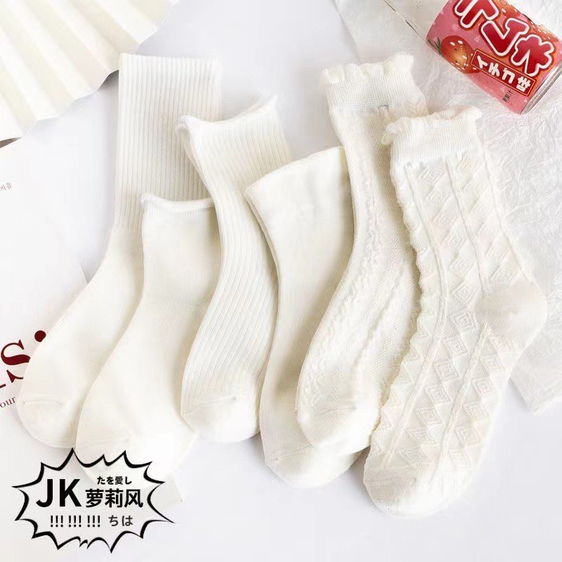 Tất Nữ Cổ cao Đẹp Dệt Kim Trắng Tinh Phong Cách Vintage Hàn Quốc Chất Liệu Cotton Được Chọn Màu Mẫu T16