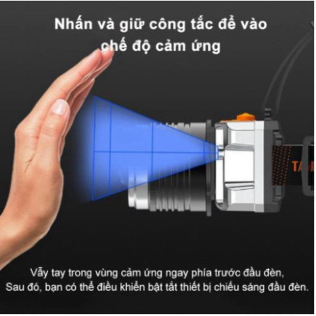 Đèn pin đội đầu siêu sáng 1 bóng chiếu xa 300m cảm biến vẫy tay, chip Led L9 Zoom xa gần, chống nước IPX6, pin trâu HOT