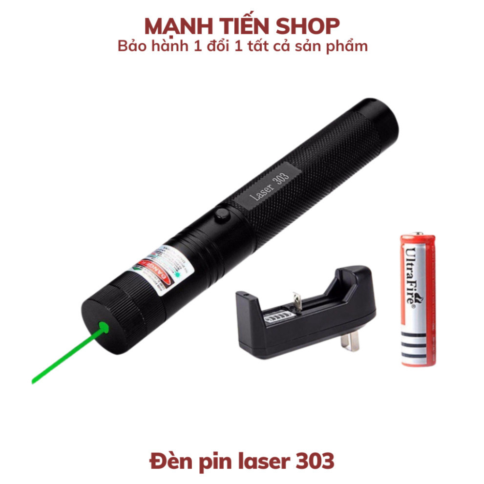 Đèn pin laser 303 siêu sáng gồm pin, sạc và khóa - Đèn lazer 303 tia Xanh lá