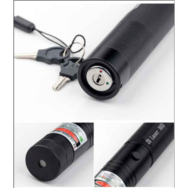 Đèn pin laser 303 siêu sáng gồm pin, sạc và khóa - Đèn lazer 303 tia Xanh lá
