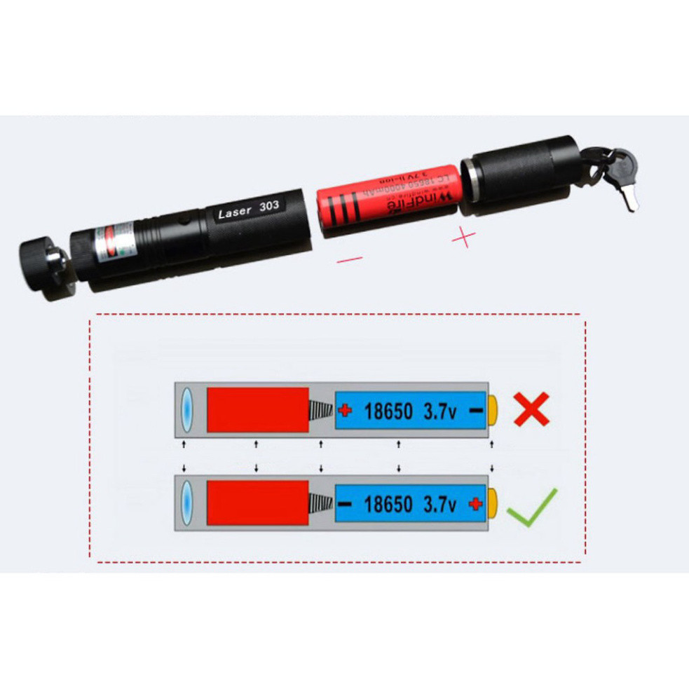 Đèn pin laser 303 siêu sáng gồm pin, sạc và khóa - Đèn lazer 303 tia Xanh lá