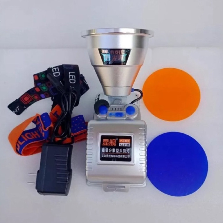 Đèn pin đội đầu siêu sáng xj 9158 chiếu xa kèm theo 2 kính đổi màu ntt