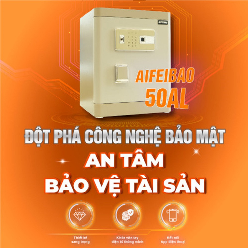 Két Sắt thông minh Aifeibao HK-M/D-50-AL Vân Tay Điện Tử kết nối điện thoại Cao 50cm*Rộng 40cm*Sâu 36cm