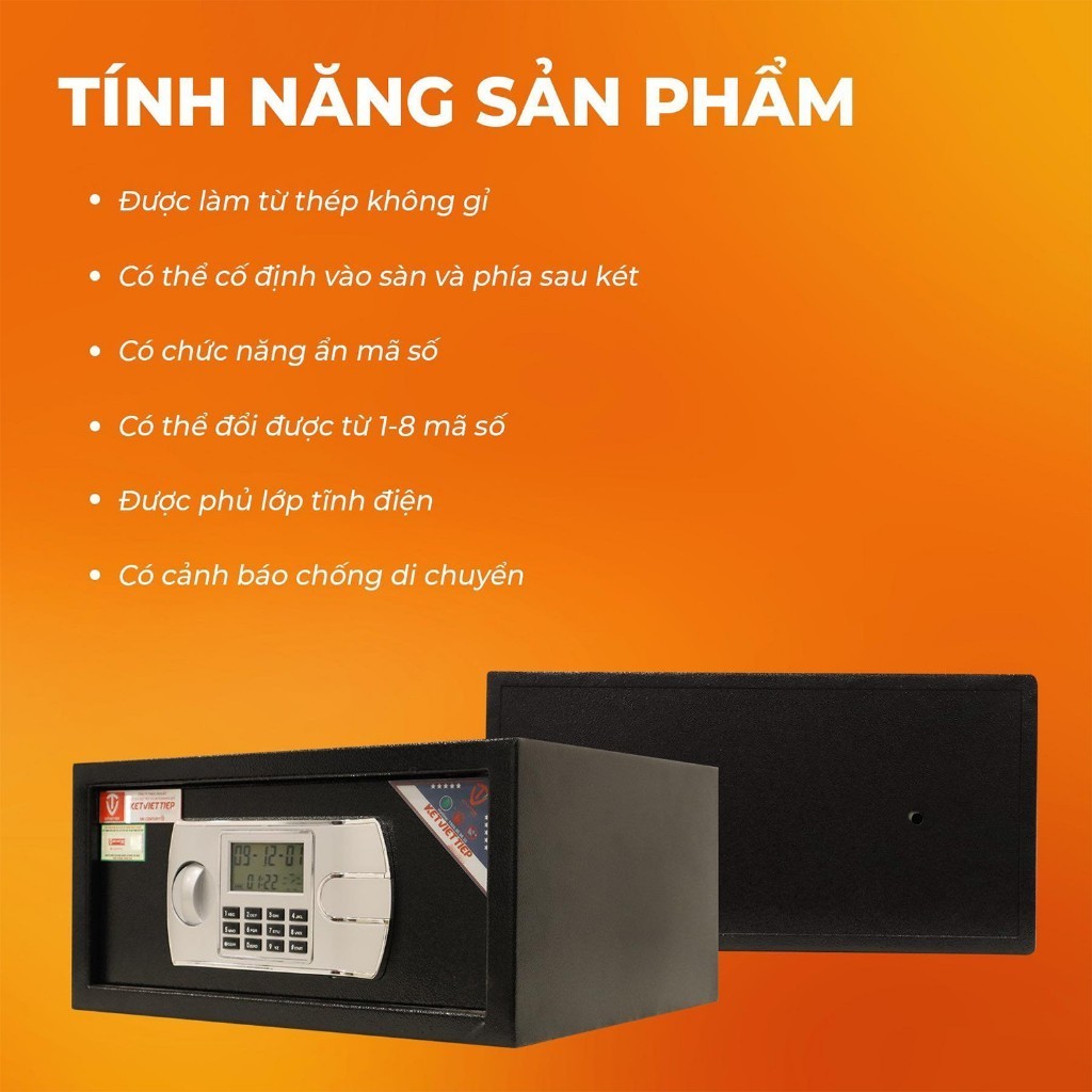 [HÀNG CHÍNH HÃNG] Két Viêt Tiệp Mini KKS03 Khóa Điện Tử, Két Safiron 25LBF Vân Tay Cảnh Báo Trộm ĐT