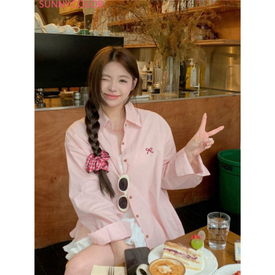 SUNNYCOLOR Áo Sơ Mi áo sơ mi nữ áo kiểu hàn quốc nhí nhảnh chic may đo Tối giản WCS2440OHB 16Z240416 | BigBuy360 - bigbuy360.vn