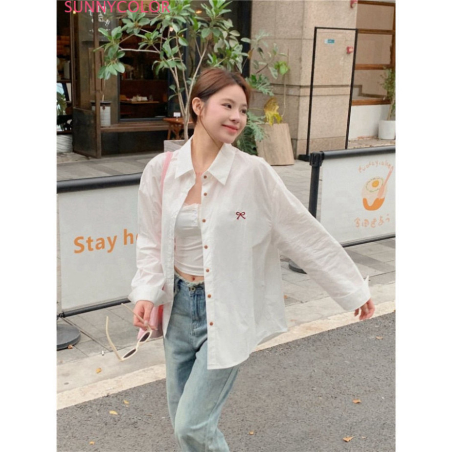 SUNNYCOLOR Áo Sơ Mi áo sơ mi nữ áo kiểu hàn quốc nhí nhảnh chic may đo Tối giản WCS2440OHB 16Z240416 | BigBuy360 - bigbuy360.vn