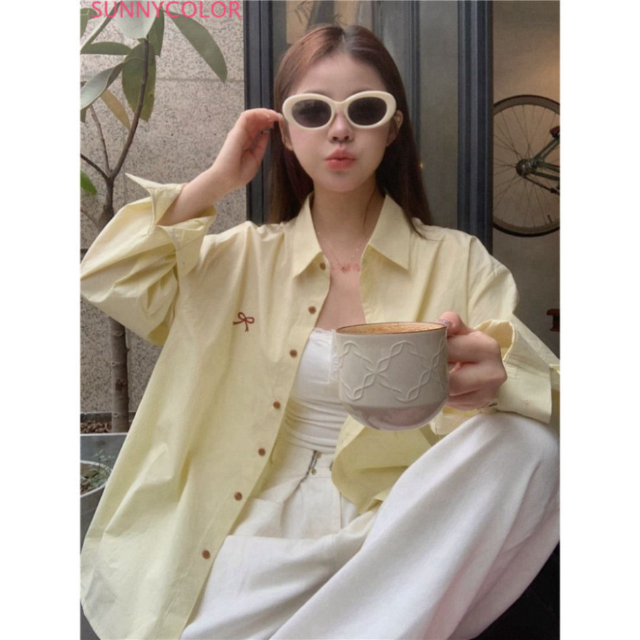 SUNNYCOLOR Áo Sơ Mi áo sơ mi nữ áo kiểu hàn quốc nhí nhảnh chic may đo Tối giản WCS2440OHB 16Z240416 | BigBuy360 - bigbuy360.vn