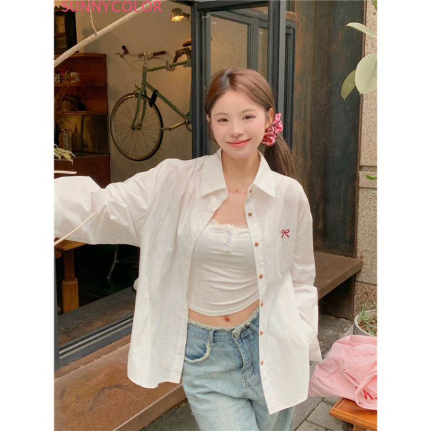 SUNNYCOLOR Áo Sơ Mi áo sơ mi nữ áo kiểu hàn quốc nhí nhảnh chic may đo Tối giản WCS2440OHB 16Z240416 | BigBuy360 - bigbuy360.vn