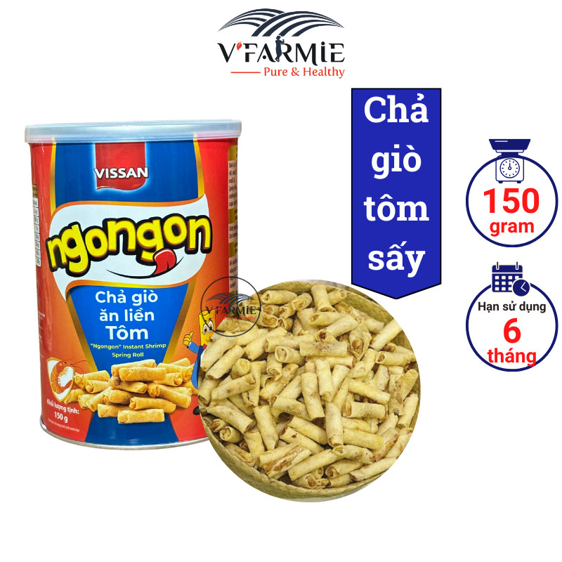 Chả giò tôm sấy mini ăn liền lon 150g giòn ngon nhãn hiệu Vissan - Chả giò ALNN tôm VISSAN