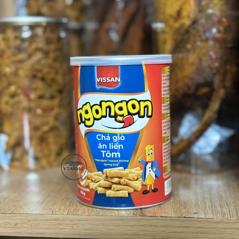 Chả giò tôm sấy mini ăn liền lon 150g giòn ngon nhãn hiệu Vissan - Chả giò ALNN tôm VISSAN