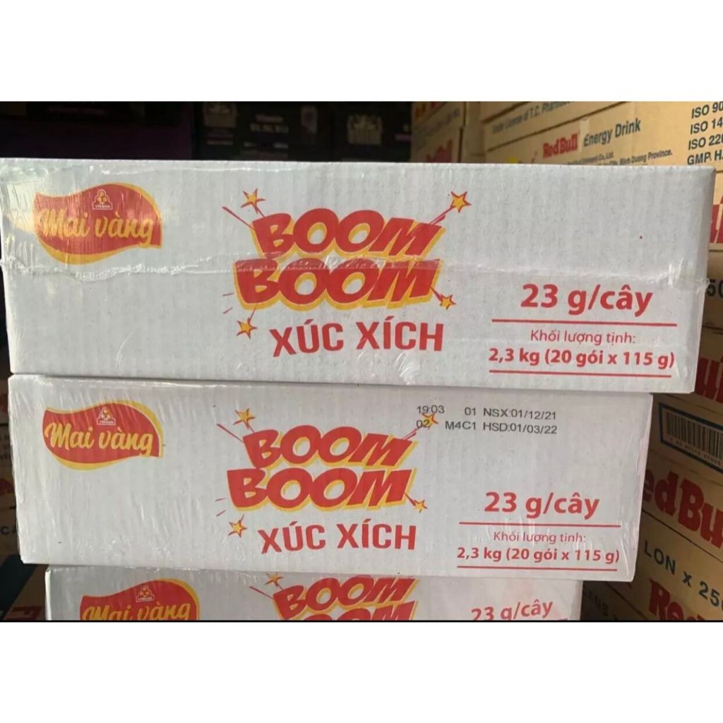 Xúc xích Vissan Boom Boom thùng 2.3kg (100 cây x 23g) - XXTT Boom Boom 23g gói