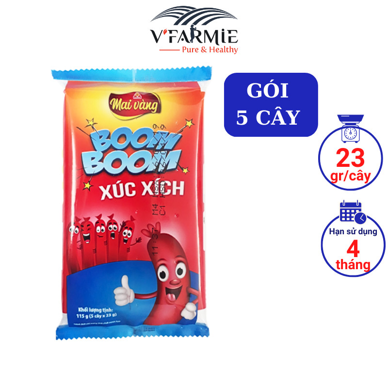 Xúc xích Vissan Boom Boom gói 115 gram (5 cây x 23g) - XXTT Boom Boom 23g gói