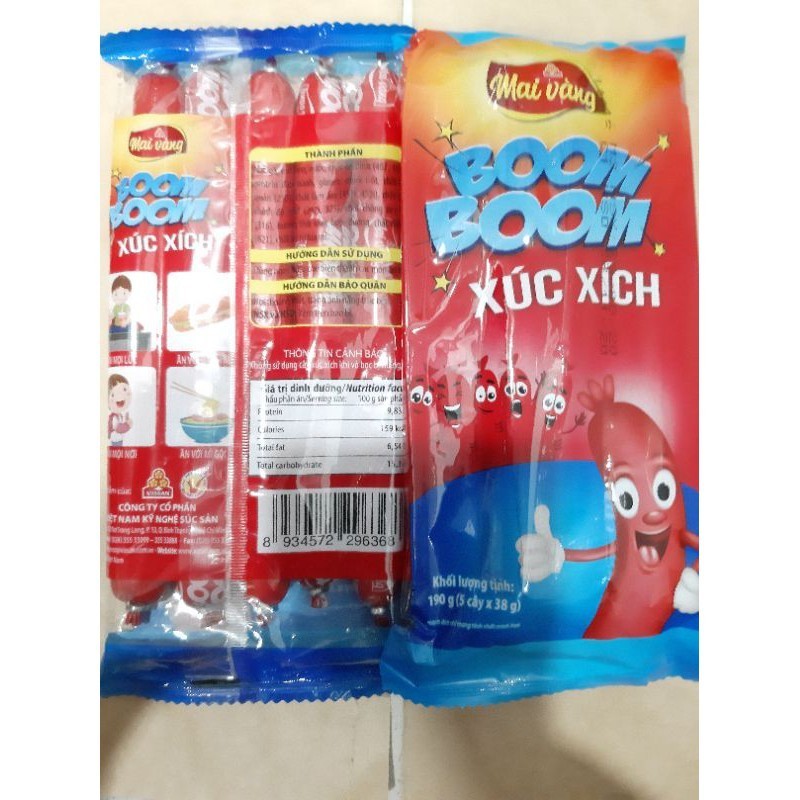 Xúc xích Vissan Boom Boom gói 115 gram (5 cây x 23g) - XXTT Boom Boom 23g gói