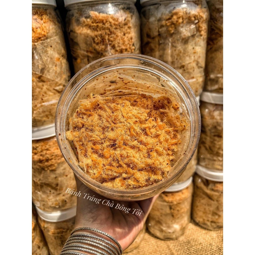 Bánh tráng chà bông cháy tỏi hũ 200g thơm ngon
