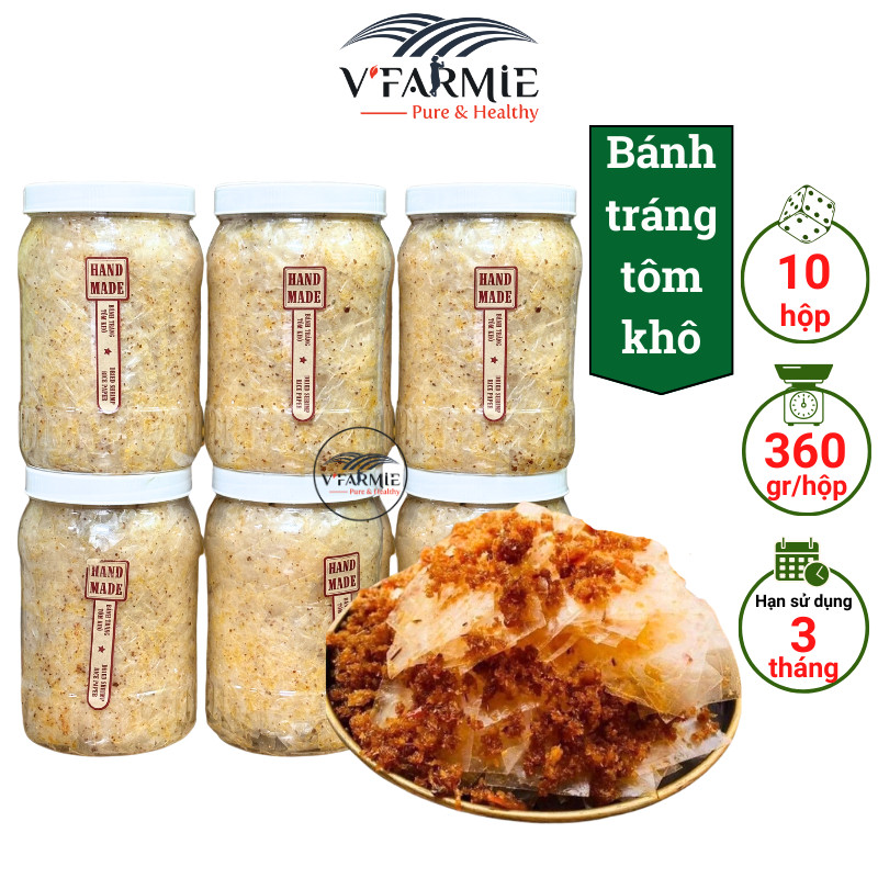 Combo 5 hũ và 10 hũ bánh tráng tôm khô cháy tỏi 360g thơm ngon