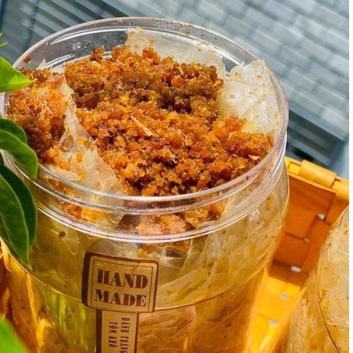 Bánh tráng tôm khô cháy tỏi hũ 300g mềm ngon