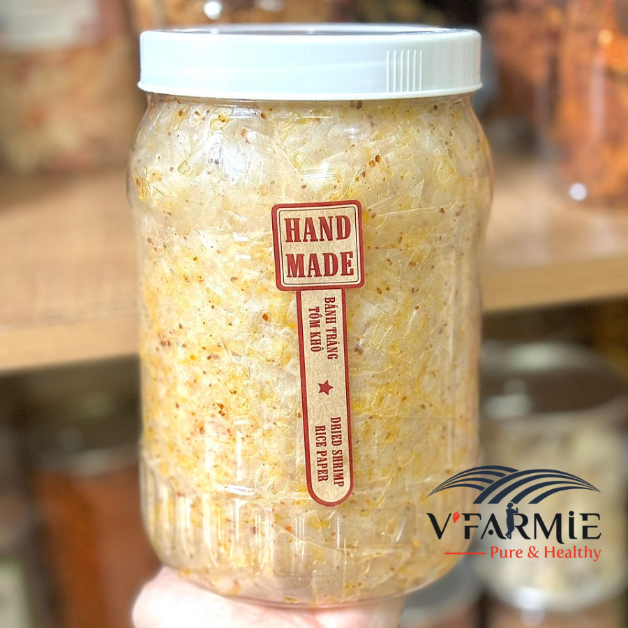 Bánh tráng tôm khô cháy tỏi hũ 300g mềm ngon
