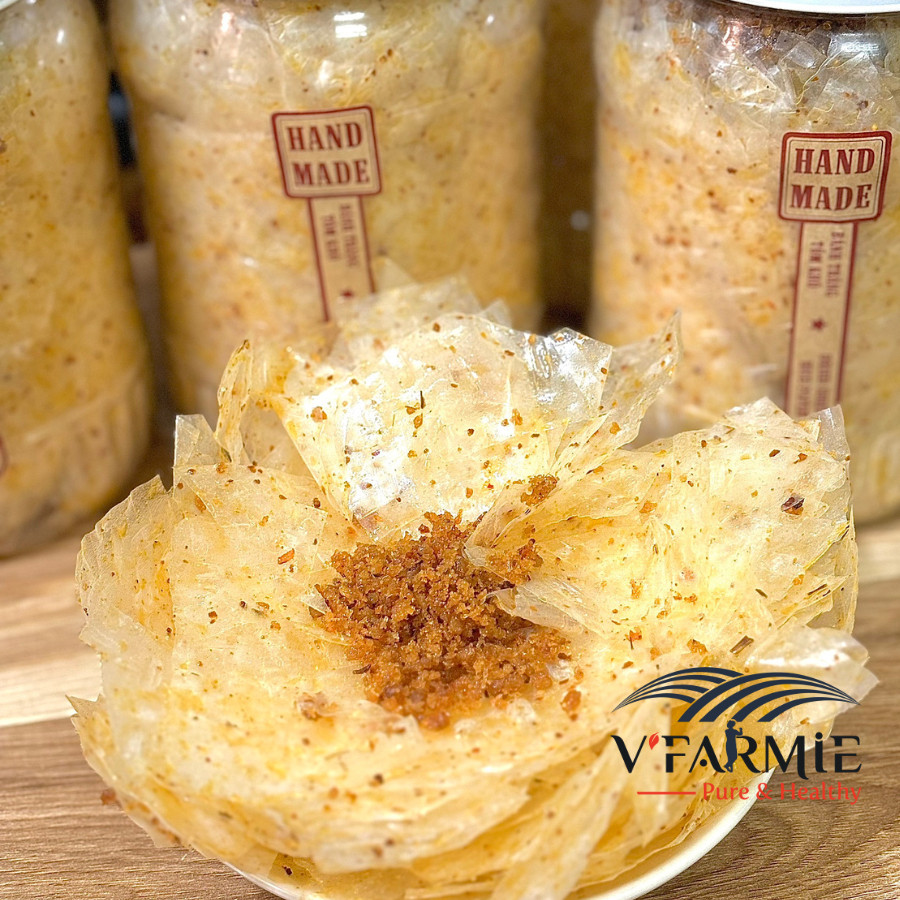Bánh tráng tôm khô cháy tỏi hũ 300g mềm ngon
