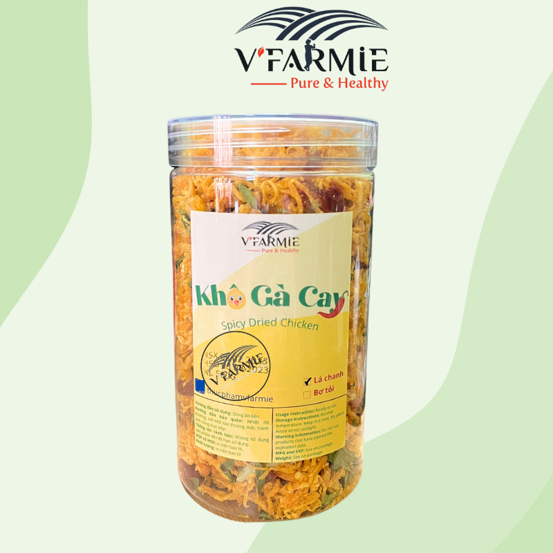 Khô gà lá chanh xé cay hũ 250g/gói 500g đồ ăn vặt Vfarmie