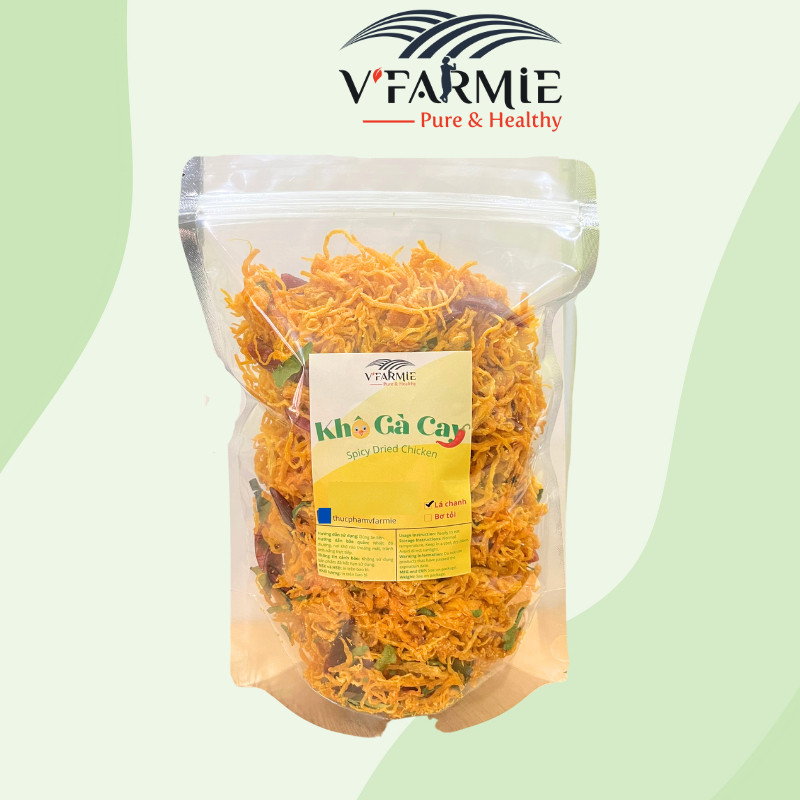 Khô gà lá chanh xé cay hũ 250g/gói 500g đồ ăn vặt Vfarmie