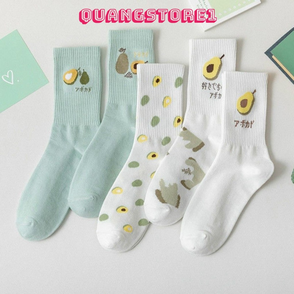 Set 5 đôi tất nữ cao cổ Chiang đáng yêu hình trái bơ