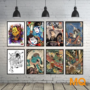 Tranh Samurai Tattoo Tranh Nhật Cổ trang trí nhà hàng, cửa hàng, tiệm baber