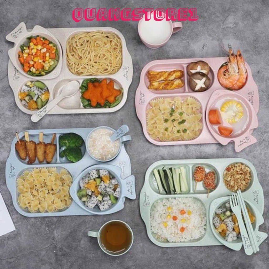 Khay cơm lúa mạch 6 chi tiết hình cá siêu đáng yêu