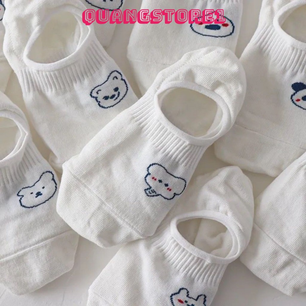 Set 10 đôi tất trắng cổ ngắn in hình đáng yêu cho nữ hot trend