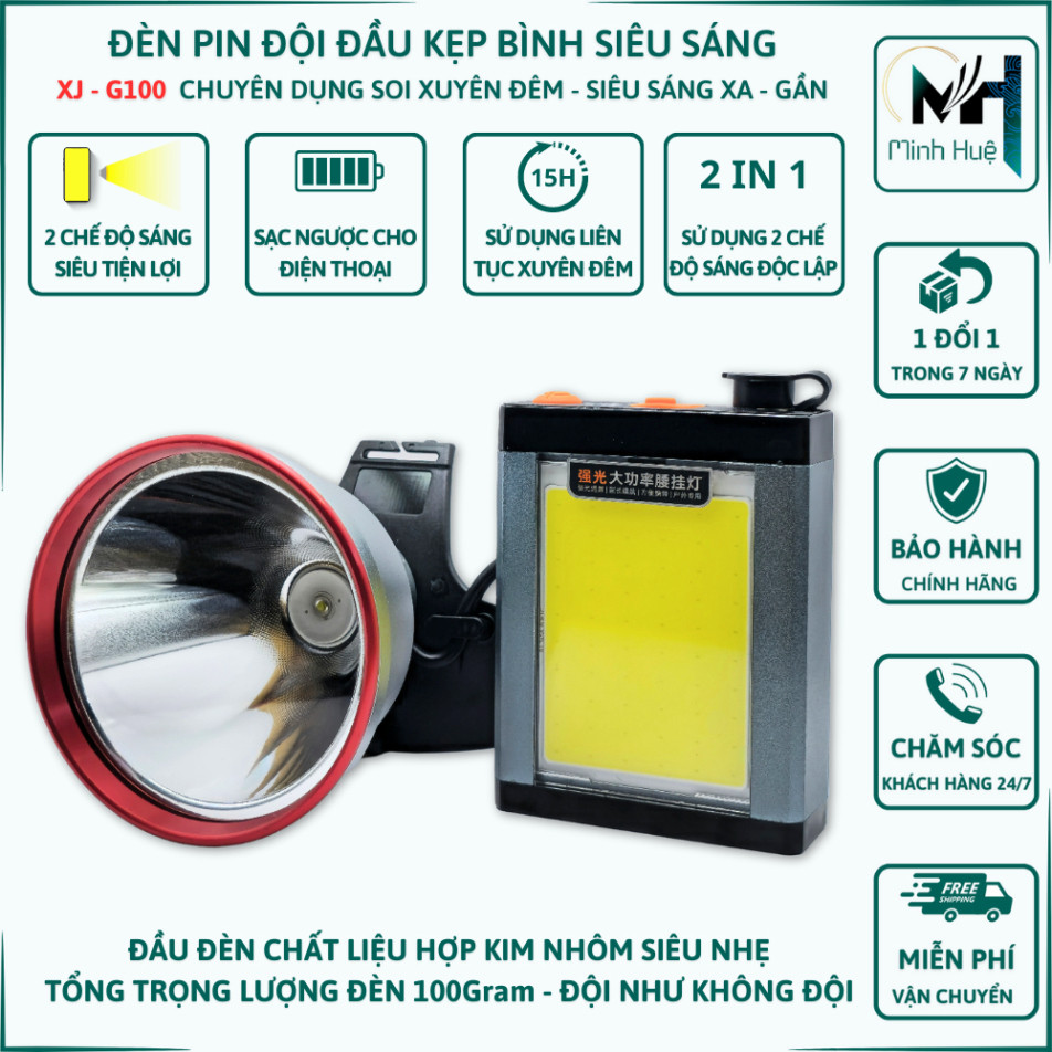 Đèn đội đầu kẹp bình siêu sáng chiếu xa 2 chế độ sáng ntt95