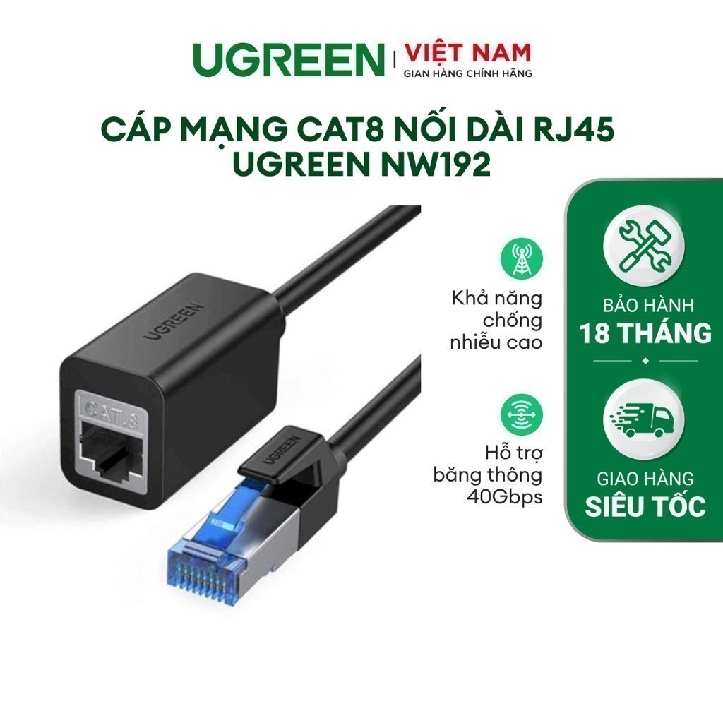 Cáp mạng Cat8 nối dài RJ45 UGREEN NW192 | Hỗ trợ băng thông 40Gbps ...