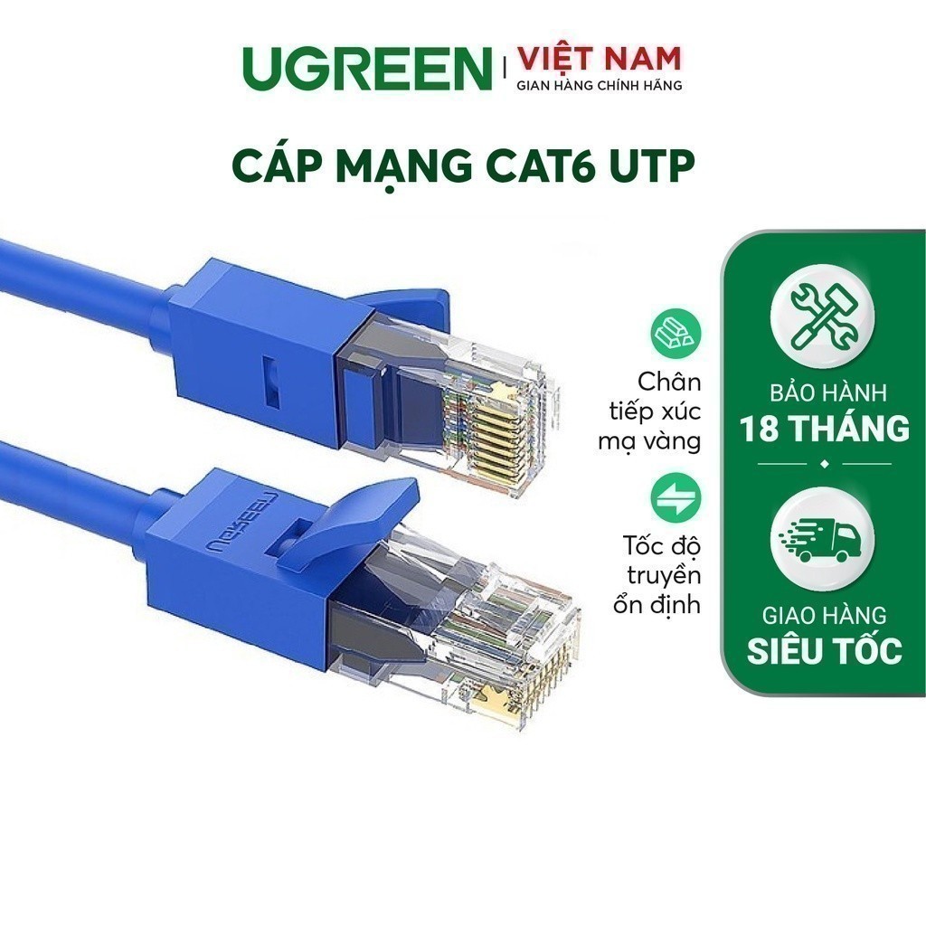 Dây cáp mạng Cat6 UTP UGREEN NW102 Tốc độ truyền tải cao 1000Mbps | Hiệu suất cao 500MHz Bảo Hành 18 Tháng 1 Đổi 1